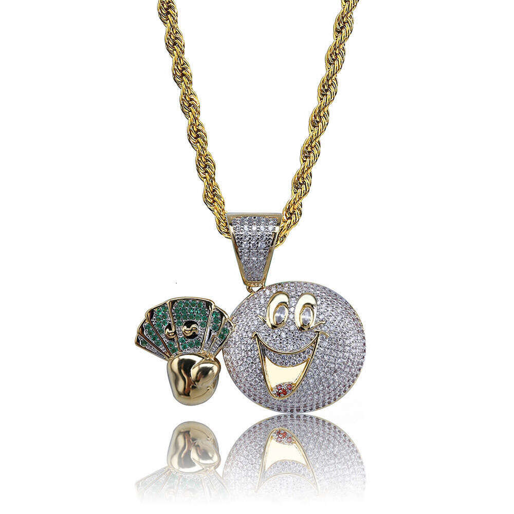 Emoji Expression Personality Fun Cartoon Hip-Hop Full Dia Pendant Copper Inlaid Zircon Men and Women Trendy Necklace