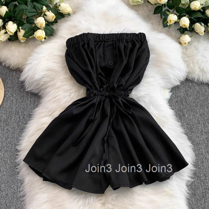 2025 Womens Clothing Summer Jumpsuit Korean Sexy Rompers Solid Color Strapless Jump Suit Slim Waist Wide Leg Shorts Bodysuit