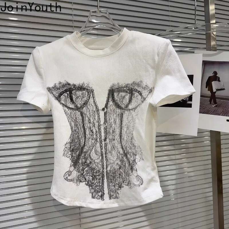 White Woman T Shirts Summer Crop Tops Short Sleeve O-neck Tees Casual Tunic Y2k T-shirt 2025 Ropa Mujer Fashion Korean Camisetas