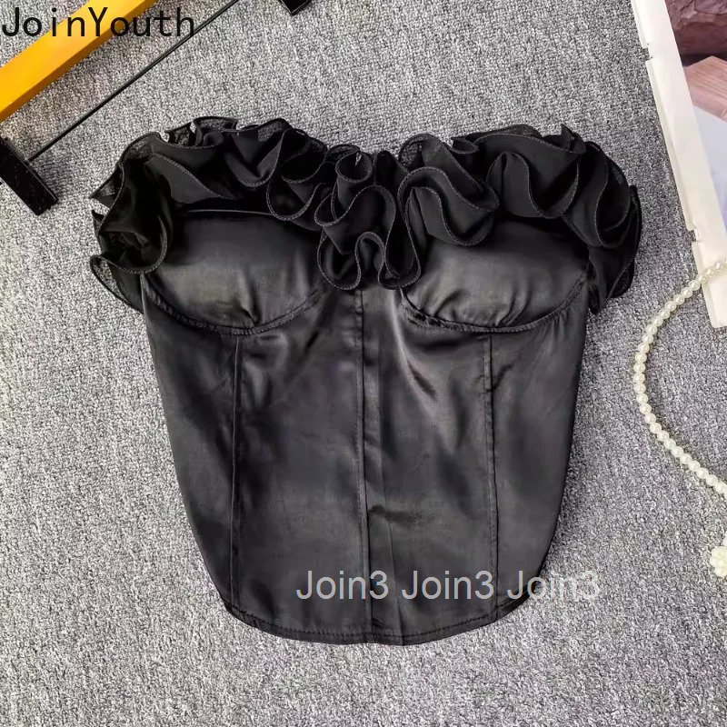 3D Flower Strapless Vest Sexy White Tees Women Clothing 2025 Temperament Tunic Camis Ropa Mujer Backless Summer Tanks Crop Tops