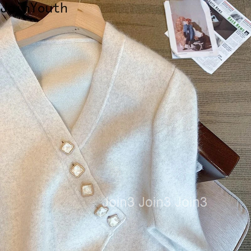 Knitted Cardigan Coat Women Fall Winter Clothing V-neck Irregular Pull Femme 2025 Ropa Mujer Thicked Vintage Temperament Sweater