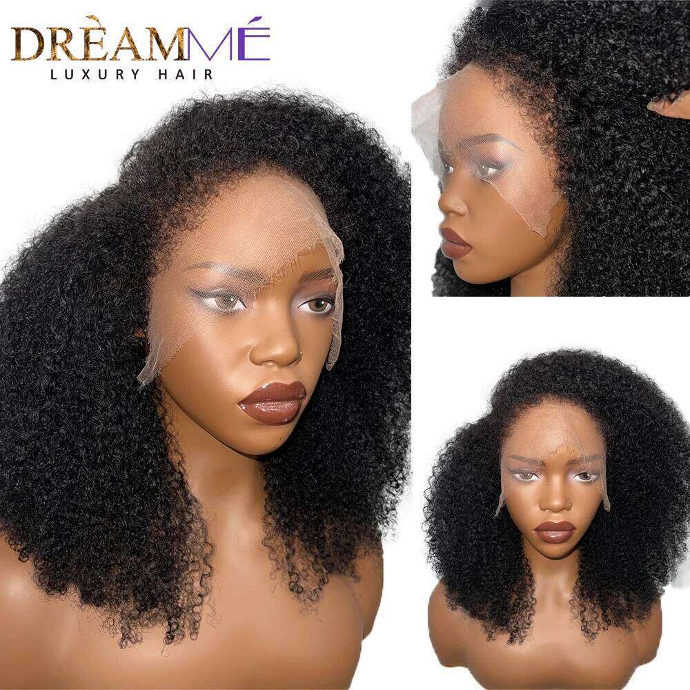 Afro With 4c Kinky Edges 250 Density 13x4 Lace Front Wig Short Curly Human Hair Wigs Pre-Plucked