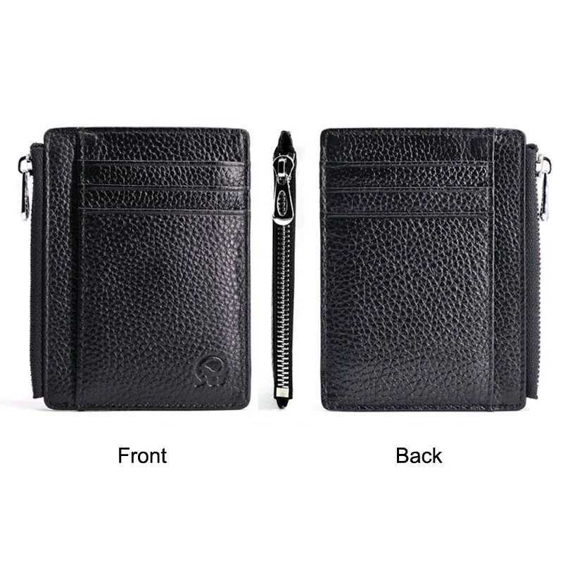 Small Mens Wallet Genuine Leather Holder With Zipper Coin Pocket Mini Purse For Women Drivers License ID Slot Z250621