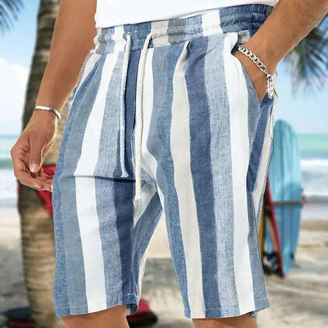 Amazon Independent Station 2025 Men's Beach Drawstring Shorts Striped 3D Print European and American Foreign Trade One Piece Direct Shipment