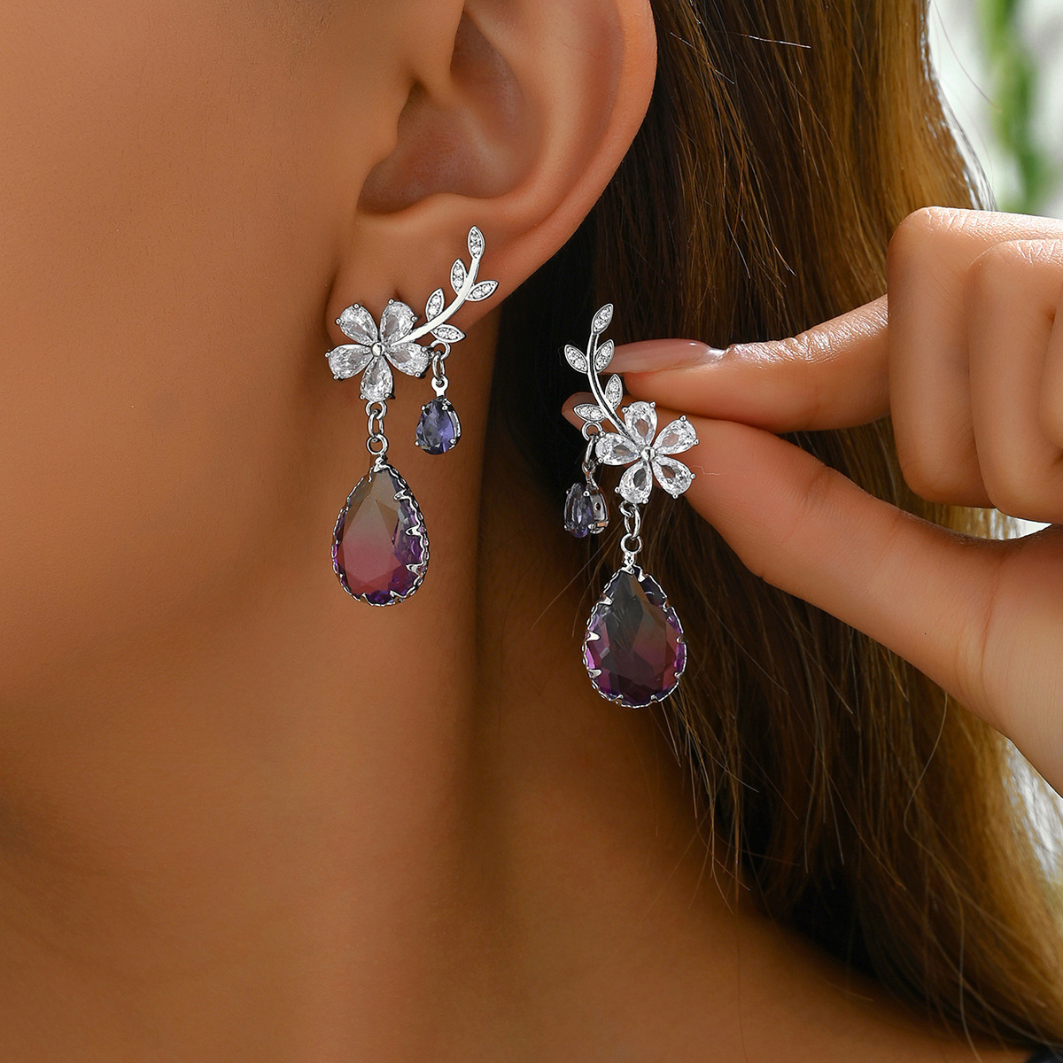 Forest Style Pastoral For Women Simple Flower Wheat Spike Inlaid Zircon Design Stud Earrings Ear Jewelry