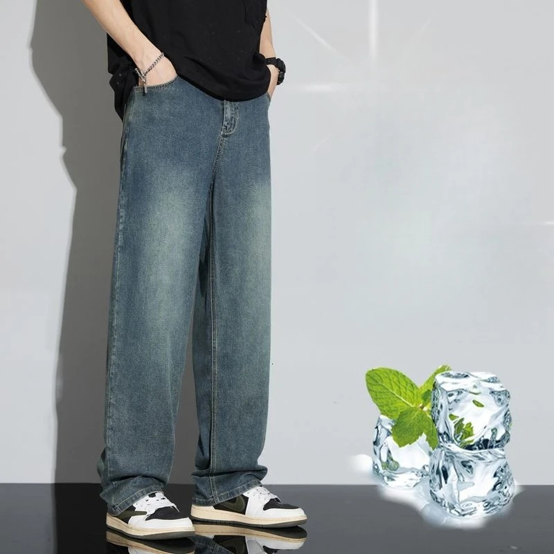 Loose Fit Mens Jeans Ice Silk Fabric Comfortable Breathable Durable Stretch Pants jeans wide Baggy jeans Denim Pants 250617