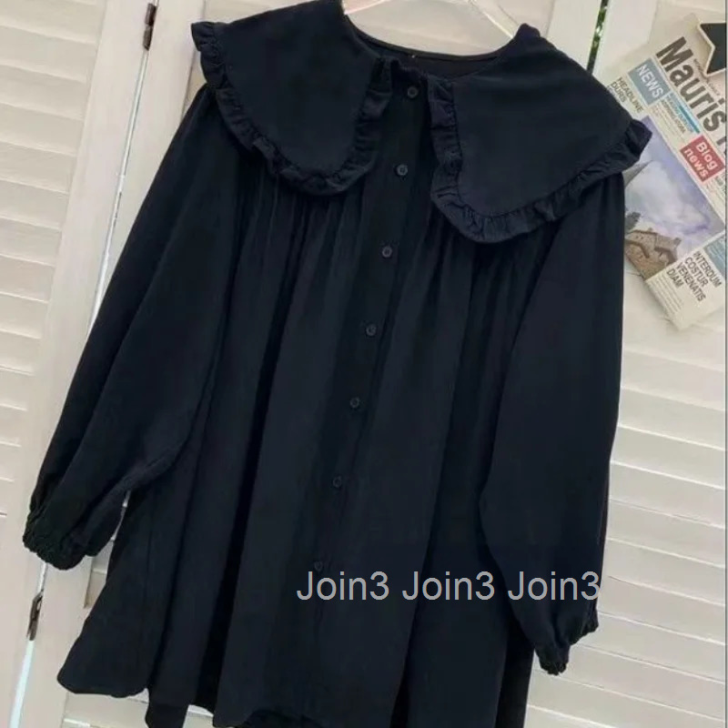 Dresses for Women Ruffles Peter Pan Collar Long Sleeve Oversized Robe Femme A-line Sweet Shirt Dress 2025 Vestidos De Mujer