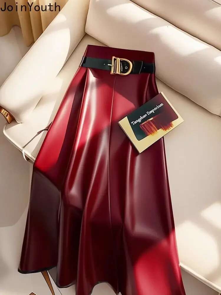Streetwear Leather Skirts Women Temperament Jupe 2025 Faldas Mujer De Moda Tunic Korean Saia High Waist A-line PU Pleated Skirt