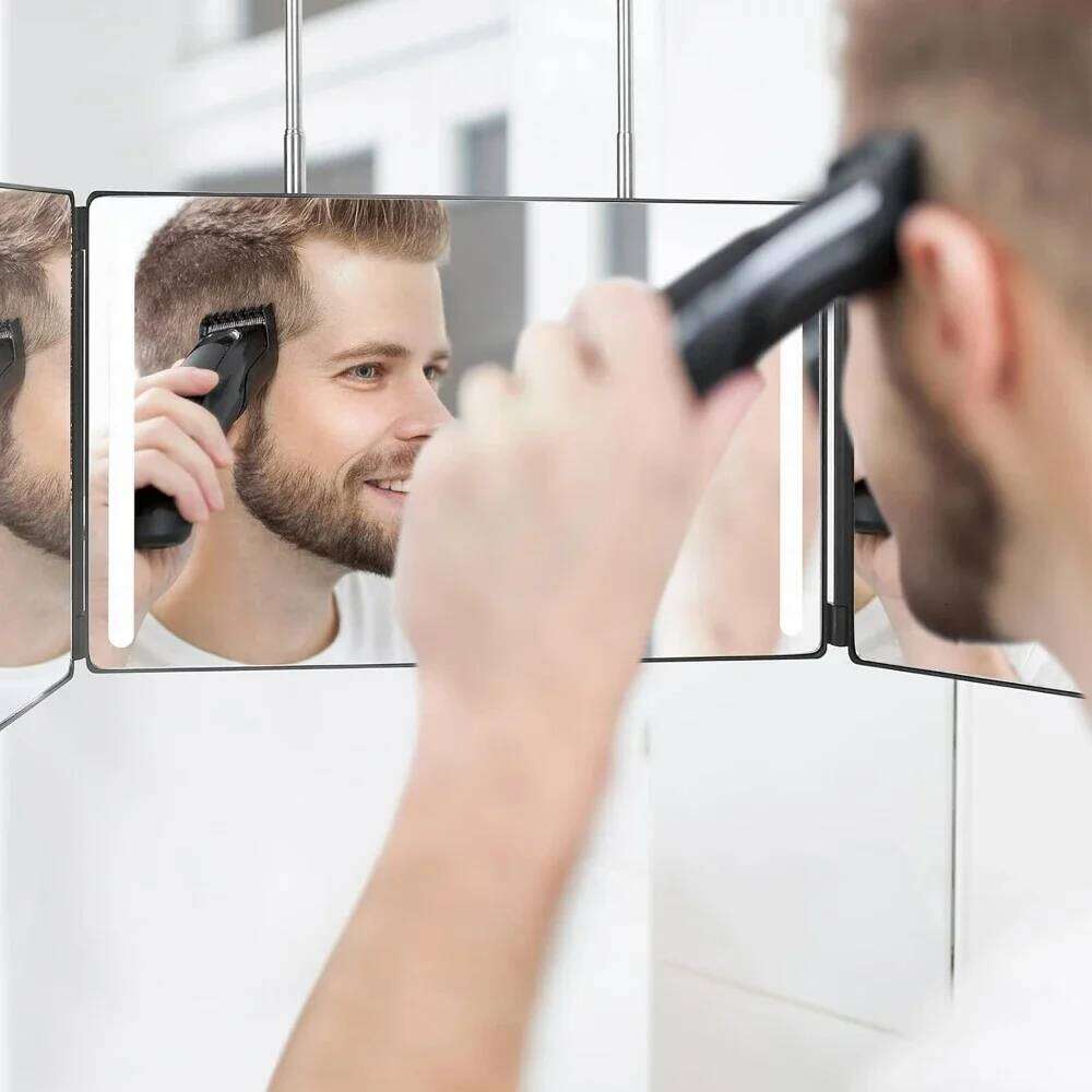 LED Lights 3 Way For Hair Cutting Rechargeable 360° Self Haircut Mirror With Height Adjustable Hooks