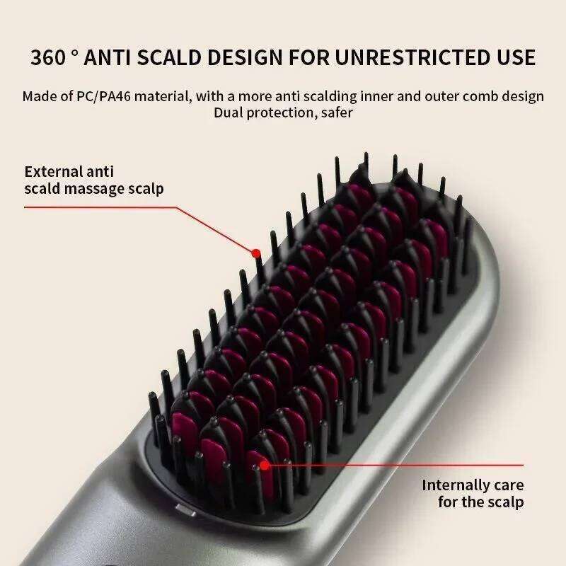 New Portable USB Charge Straightening LED Electric Brushes Cordless Hair Straightener Brush Negative Ions Hot Comb