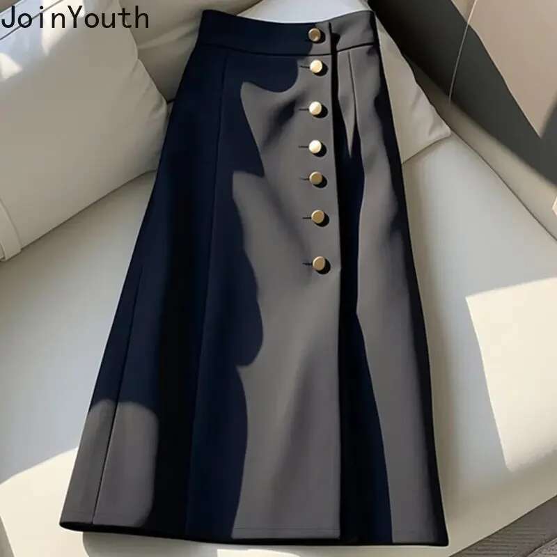 High Waist Skirts Women Temperament A-line Jupe Single Breasted Slim Fit Saia 2025 Faldas Mujer De Moda Chic Office Lady Skirt