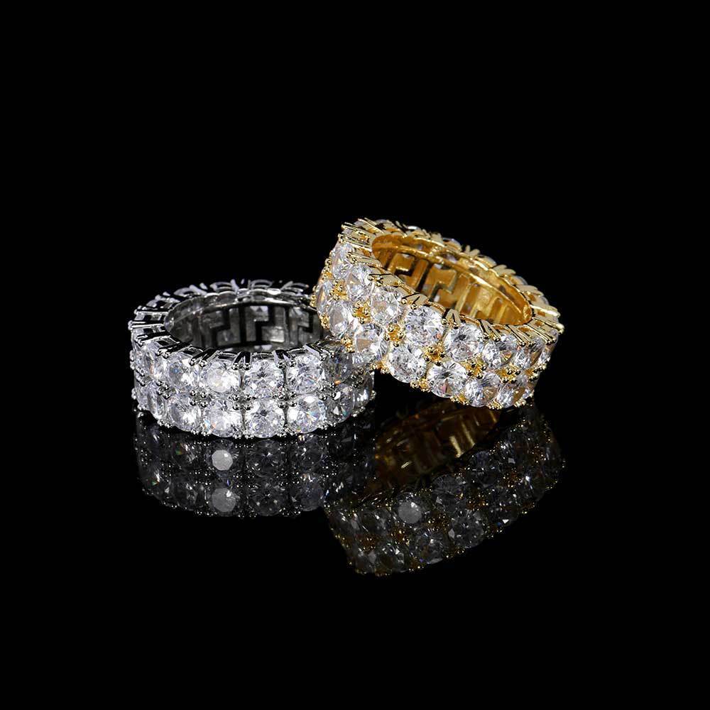 Luxury Jewelry Hip Hop Double Row Diamond Full Diamond 18K Gold Men's Ring Trendy Streetwear Accessory