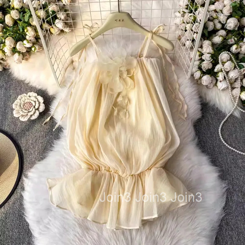 Sweet Tanks for Womens 2025 Ropa Mujer Solid Color Sleeveless Tees Ruffles Off Shoulder Sling Vest Fashion Summer Crop Tops