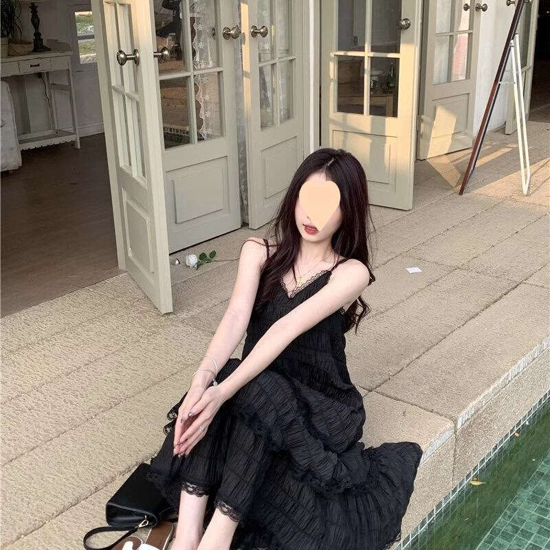 White Skirt Maxi Skirt New French Style White Strap Long Versatile Sweet Youthful Lace Cake Beach Dress Spring Summer Long Skirt