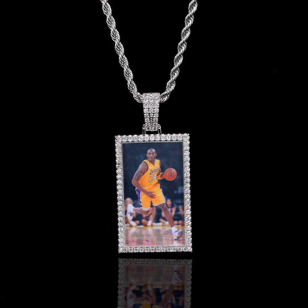 Memory Rectangular Necklace Hip Hop Jewelry Zircon Men's Photo Frame Pendant Accessories ea05
