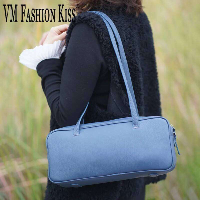 Layer Cowhide Ladies Rectangular Handbag Top Hand Genuine Leather Elegant One Shoulder Pillow Underarm Bag 2025 New