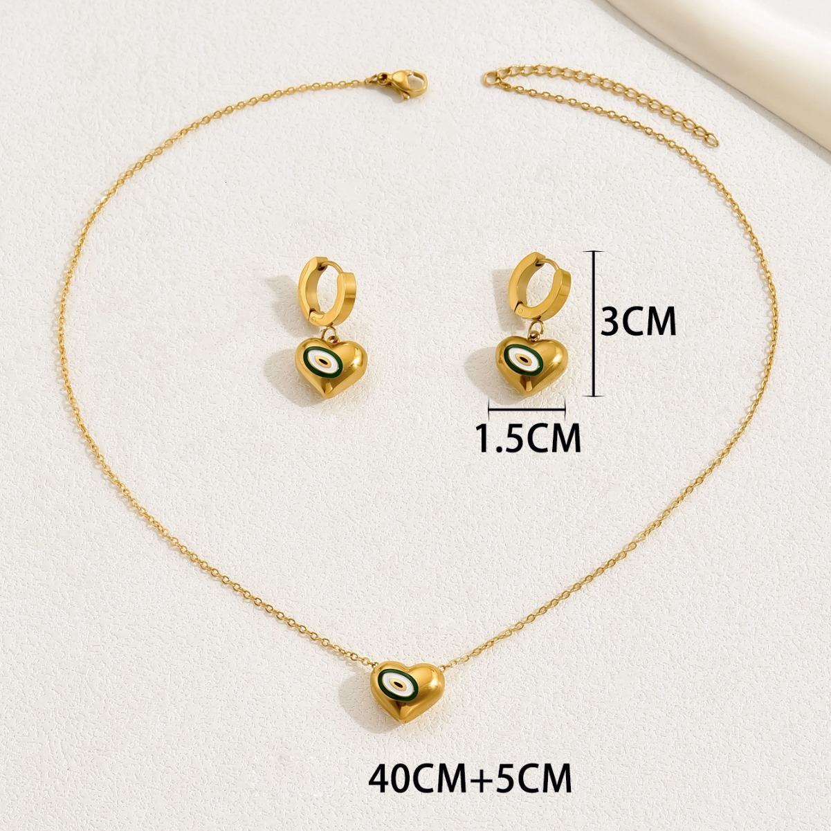 Fashion Commuter Style Personality Necklace And Earring Set Heart Oil Drop Design High-End Sense Ear Buckle Jewelry