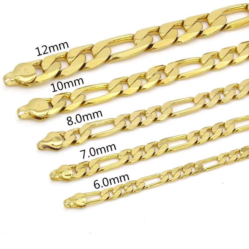 Hot Sale Copper Jewelry Women Men Wholesale Plain 14K 18K Gold Plated 24 Inches Flat Figaro Chain Necklace