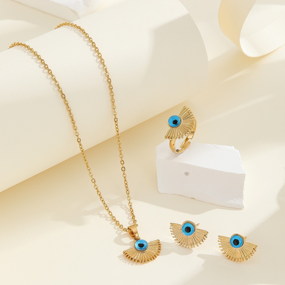 Ring Necklace Jewelry Set Devil's Eye Oil Drop Earrings Design Clavicle Chain