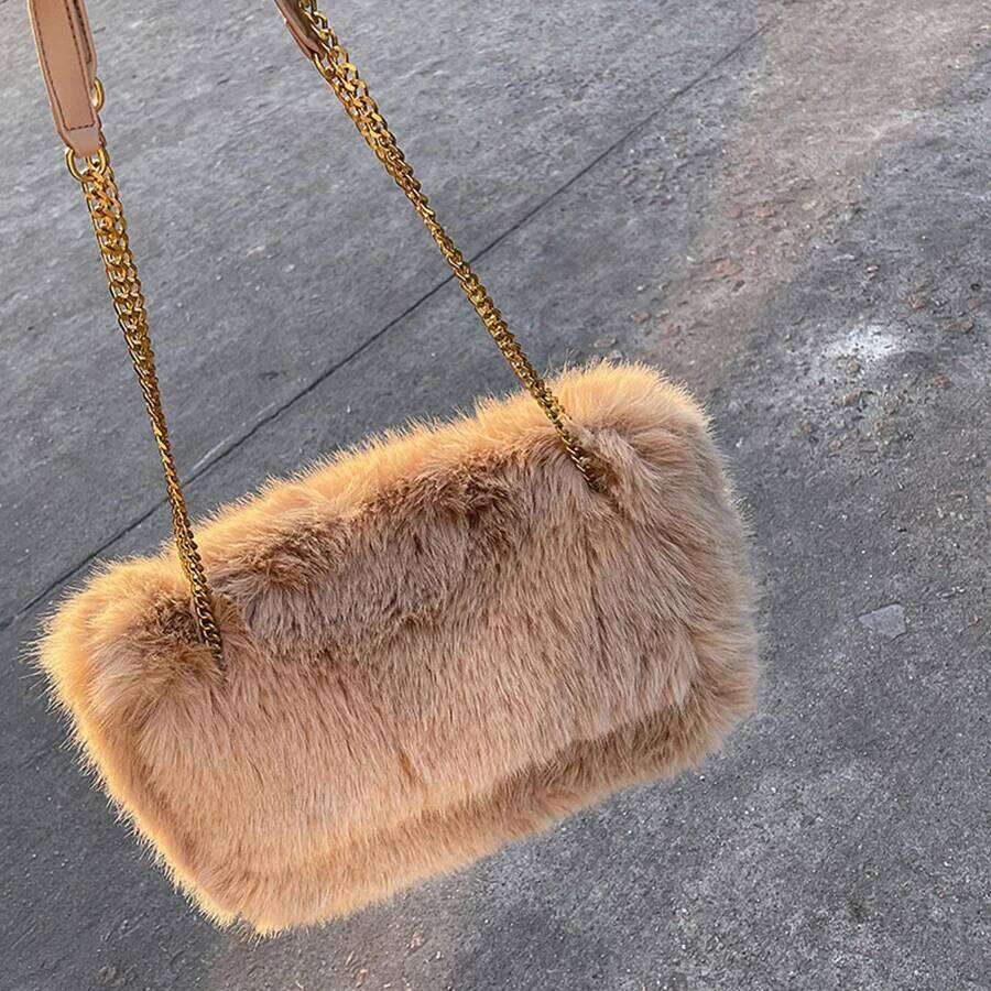 Large Capacity Streetwear Fur All-Match Women Totes Chains Fluffy Winter Commuter Shoulder Bags Moda Advanced Handbag Sac 2025/06/22