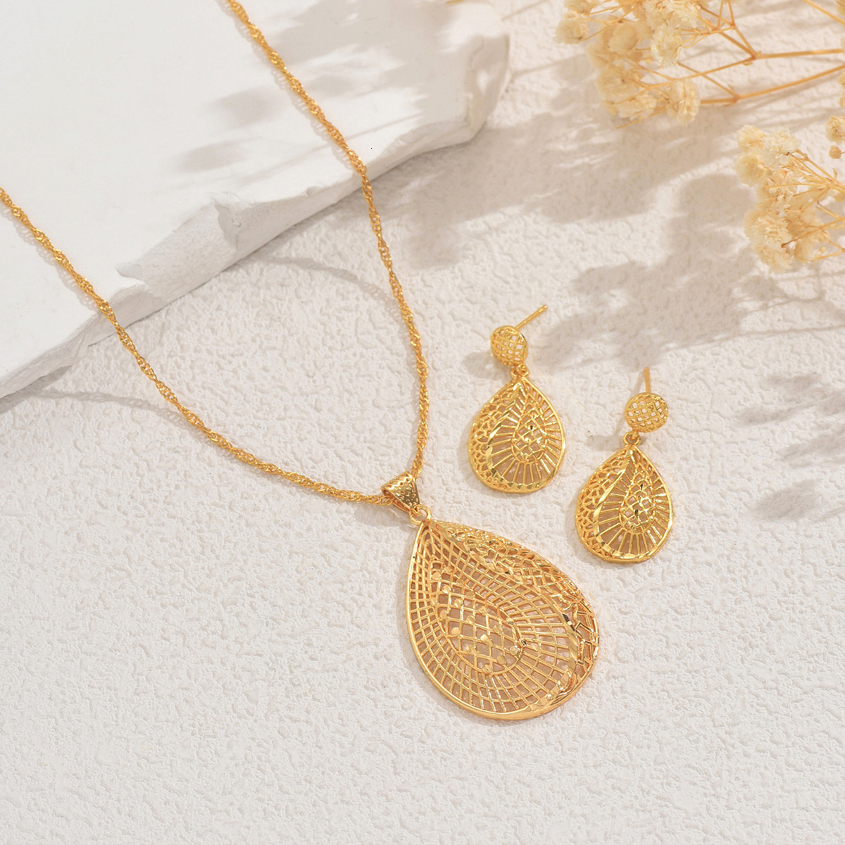 Water Drop Design Women's Long Necklace Internet Celebrity Style Earrings High-End Feel