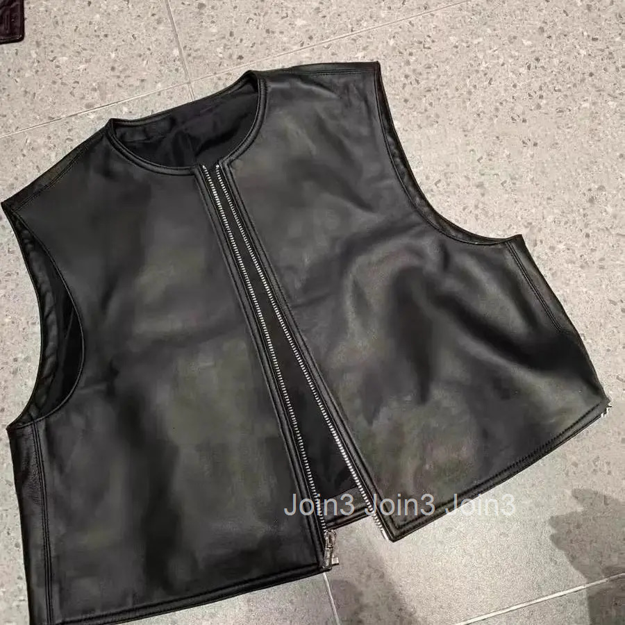 Sleeveless Vest Cardigan Women Clothing O-neck Zipper Leather Waistcoat 2025 Ropa Mujer Fashion Black PU Tanks Vintage Crop Top