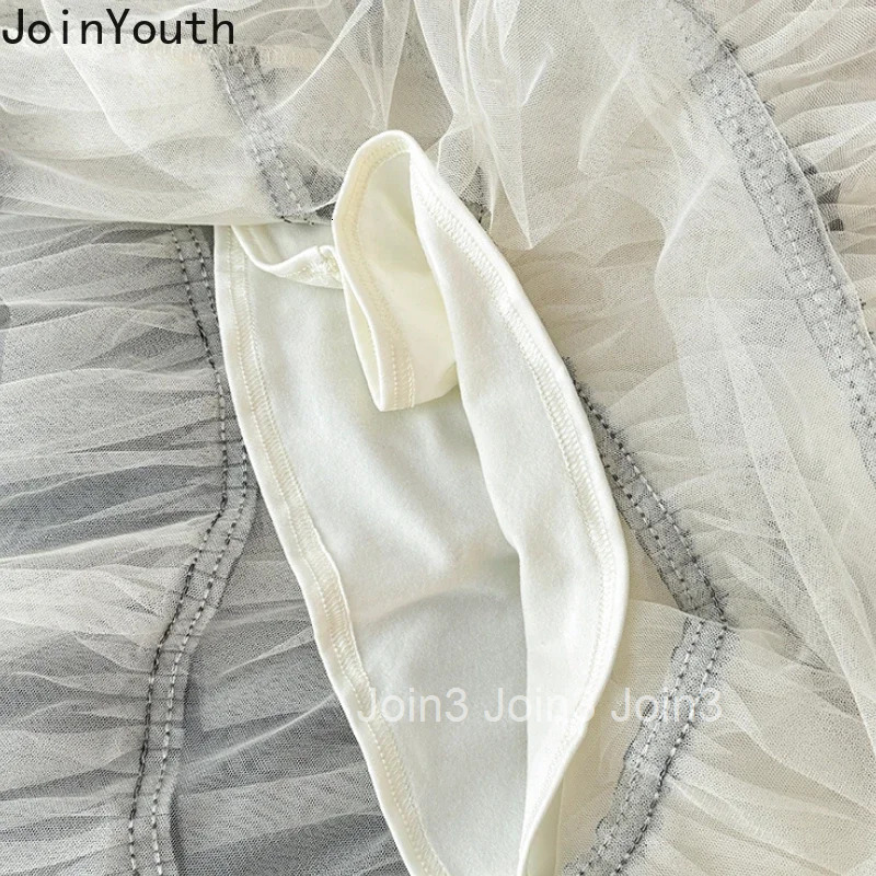 Sweet Summer Long Skirts Women 2025 Faldas Mujer De Moda High Waist A-line Jupe Ruffles Folds Skirts Patchwork Gauze Korean Saia