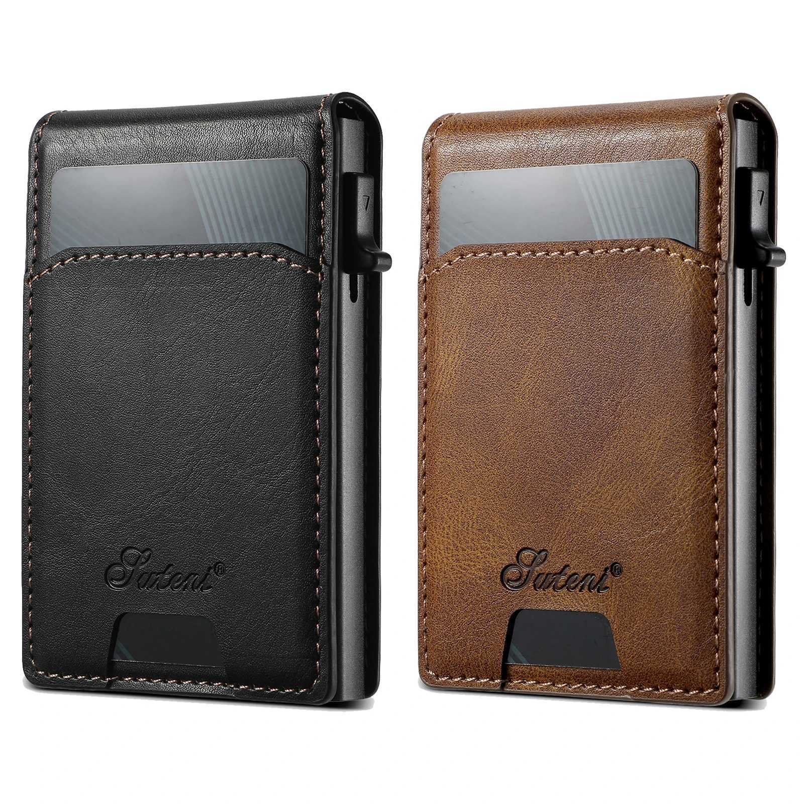 SUTENI Card Slot Wallet Flip Cover Faux Leather Button Card Box Pressing The Button Automatically Ejects The Card Z250621