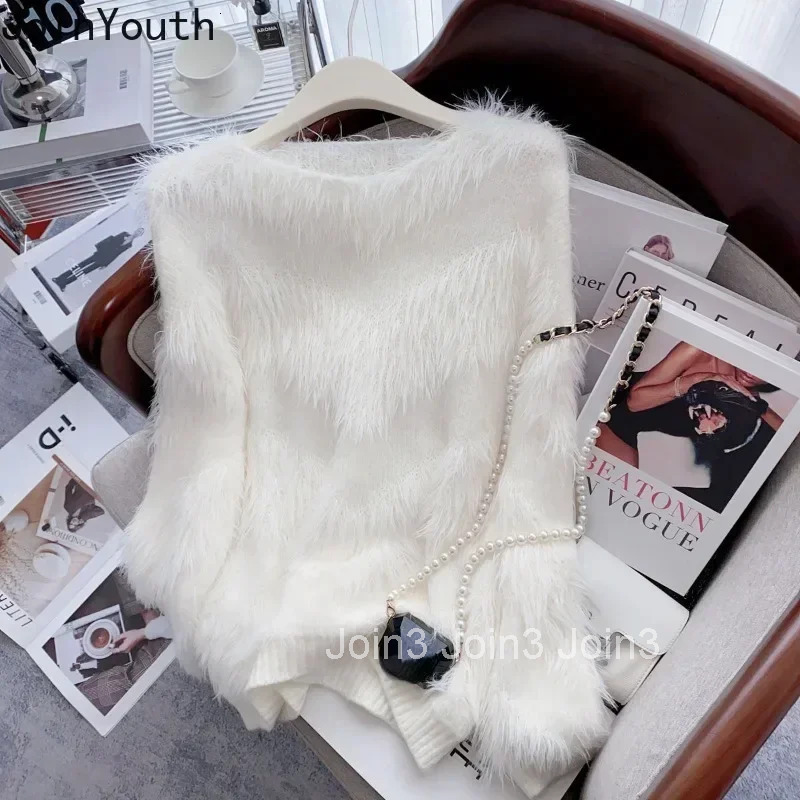 Elegant Pullovers Women Fall Winter Clothing O-neck Casual Korean Jumper Tassel Sweet Knit Oversized Sweater Sueter Mujer