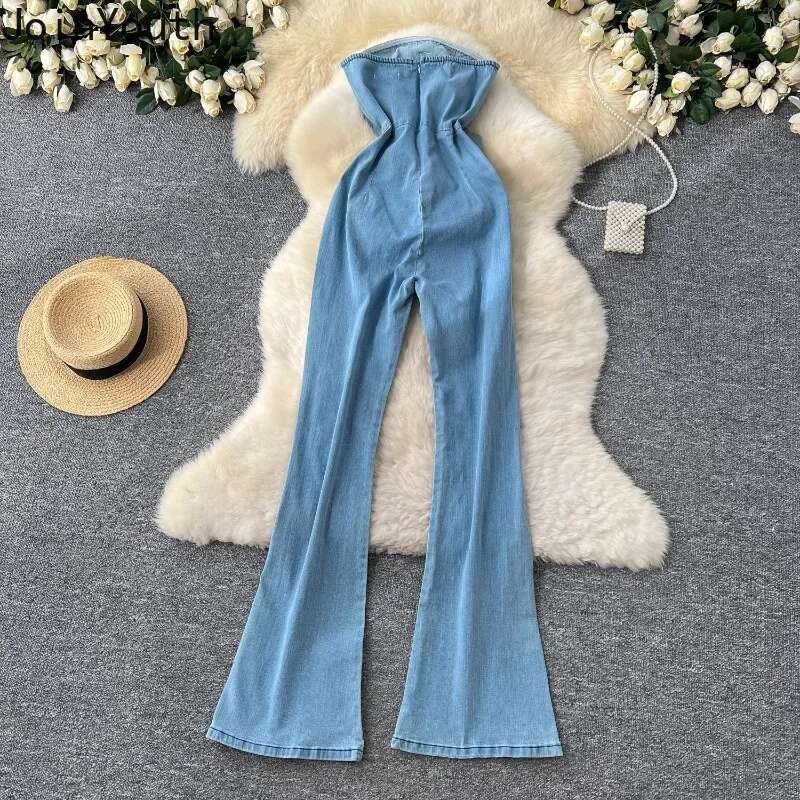 Jumpsuits for Women 2025 Summer Y2k Clothing Fashion Sexy Bodysuit Backless Sleeveless Casual 3D Floral Summer Denim Playsuit