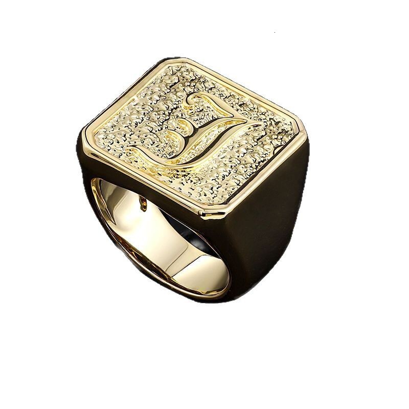 Luxury Jewelry Gold Inlaid Square Letter A Ring Fashion Hip Hop Street Style Wide Band Bold Cool Finger Ring
