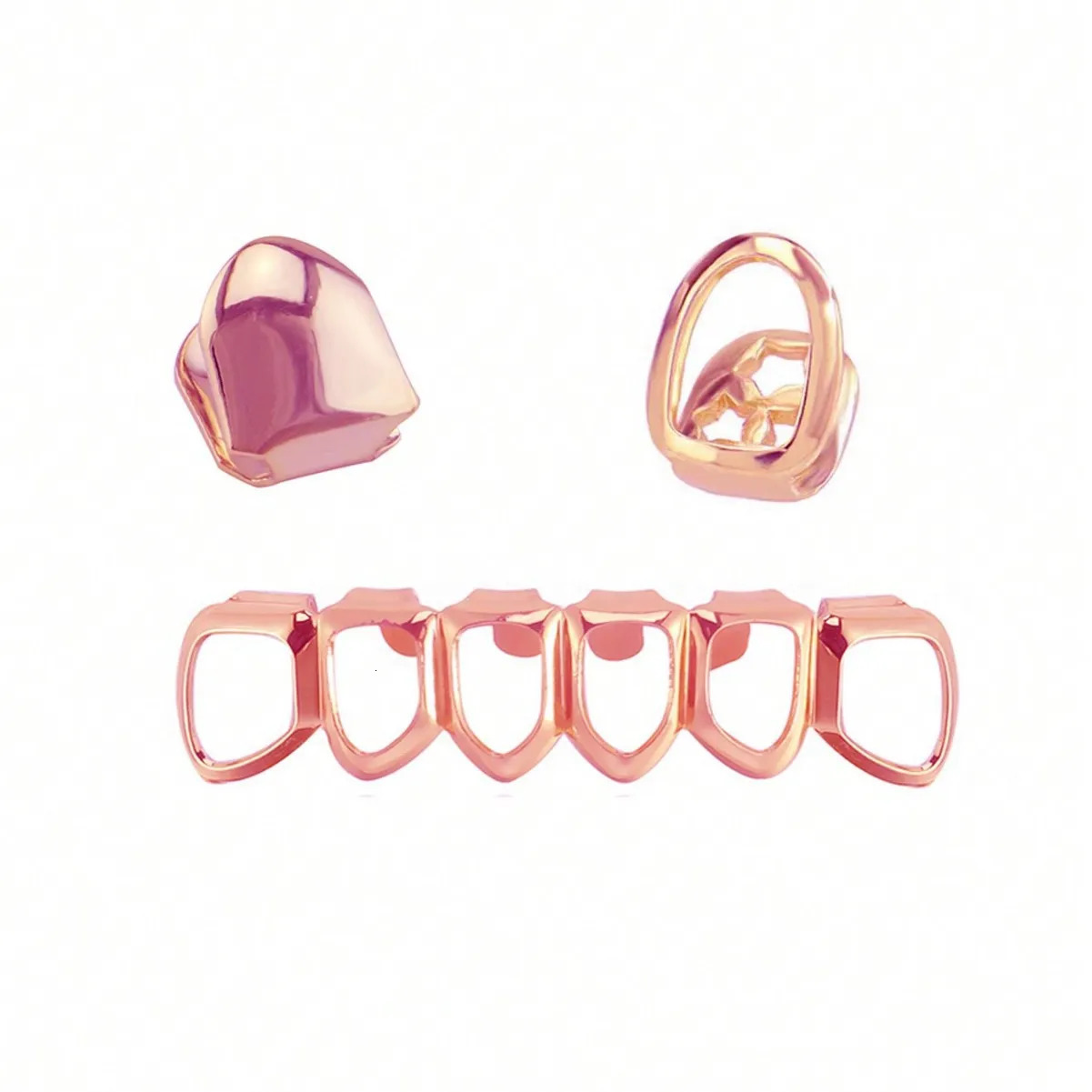 SixHollowedOut Flat Teeth HipHop Braces ThreePiece Set Stage Prop 250613
