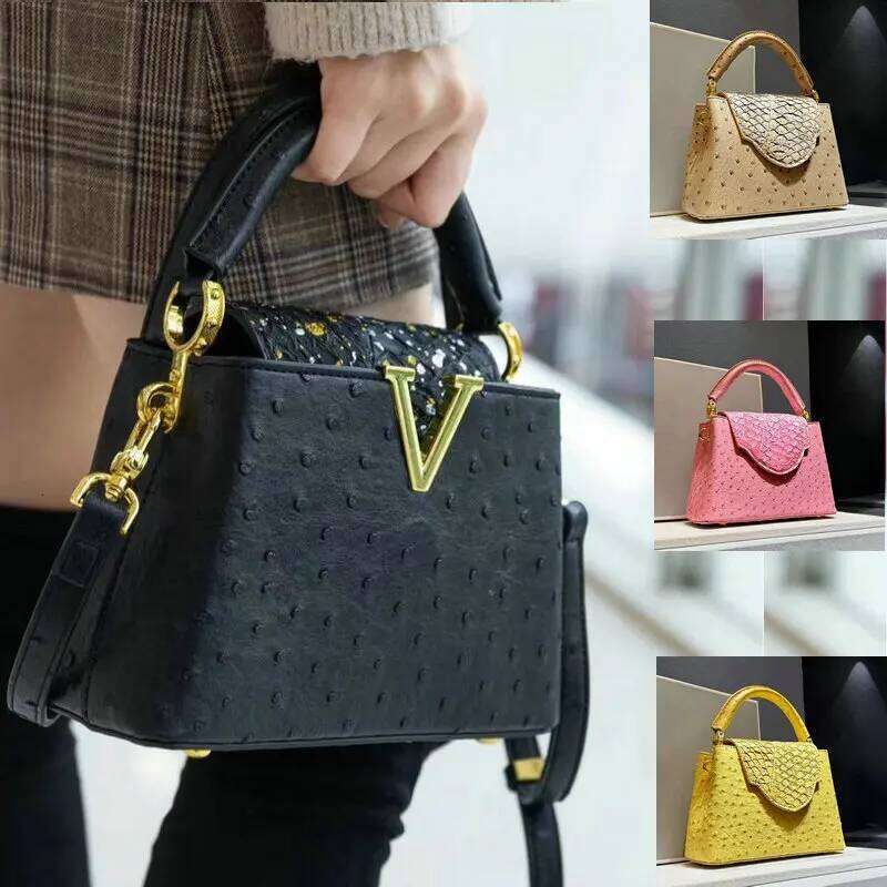 Designer Brand Female New High Quality Leather Handbag For Women Fashion Ostrich Print Single Shoulder Crossbody Bag