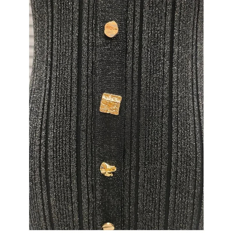 Knitted Mid-Length Dress Women Long Sleeve Ribbed Party Dresses Elegant Lady Knitwear 5240175 250617