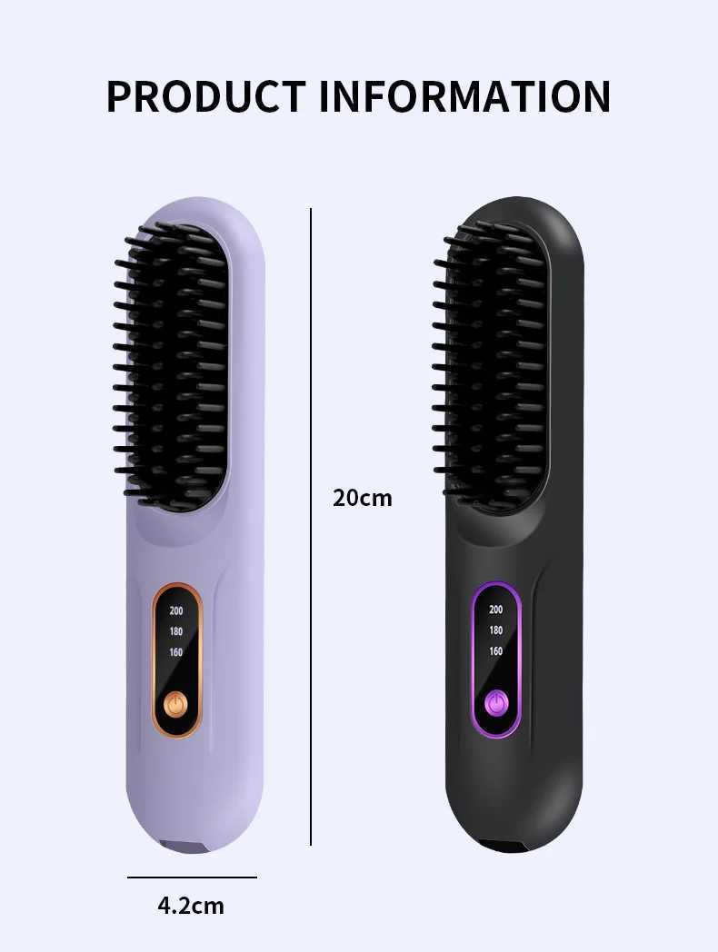 Hair Straightening Comb Rechargeable Portable Straight Curl Dual Purple 3-speed temperature control standby 60 minutes Size 20CMXJ250621