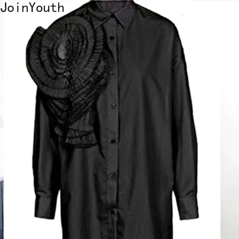 2025 Camisas De Mujer Blouse for Women Elegant Floral Shirts Oversized Tops Long Sleeve Fashion Pleated White Casual Blouses