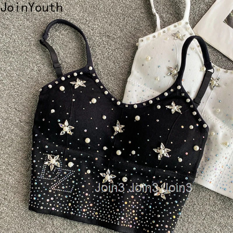 Crop Tops Sexy Vest for Women Heavy Diamond Tunic Fashion Tees 2025 Ropa Mujer Temperament Camis Korean Summer Y2k Tanks 63f096