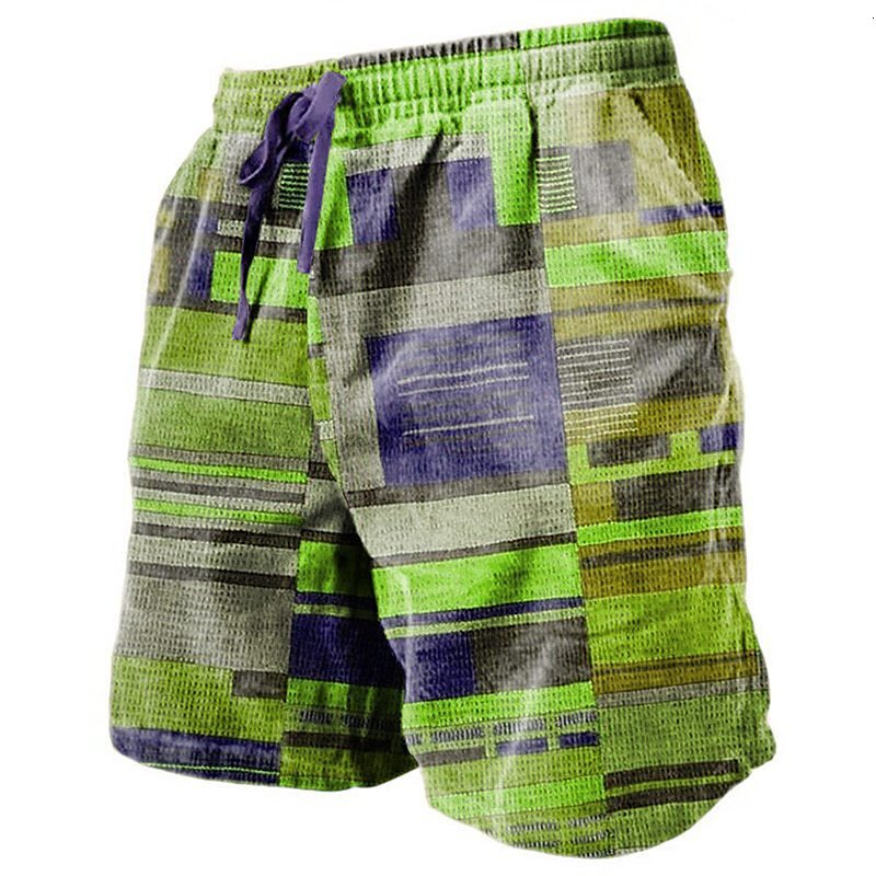 Free Shipping Designer Beach Pants2025 New European And American 3D Print Casual Retro Plaid Hawaiian Vacation Beach Pants Loose Shorts For Men