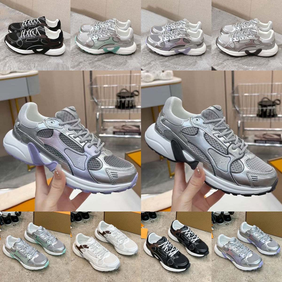 Women Casual Shoes Luxury Designer Flat Sneaker Fashion Leather Black White Silver Green Yellow Platform Shoe Outdoor Trainers Sneakers Jogging Walking