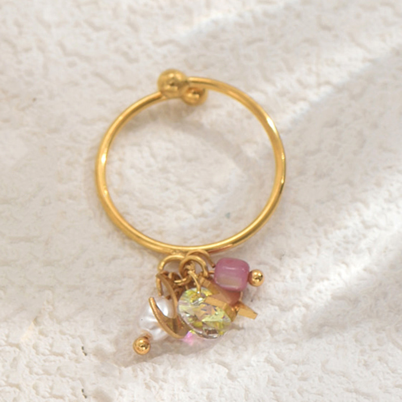 Style Women's Personality Inlaid Rice Bead Design Star Moon Open Versatile Index Finger Ring