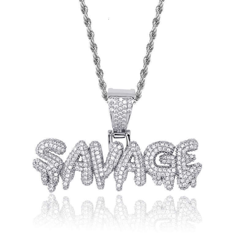 Jewelry SANAGE English Letter Rap Hip Hop Pendant Full Dia Micro Inlaid Men's Trendy Necklace