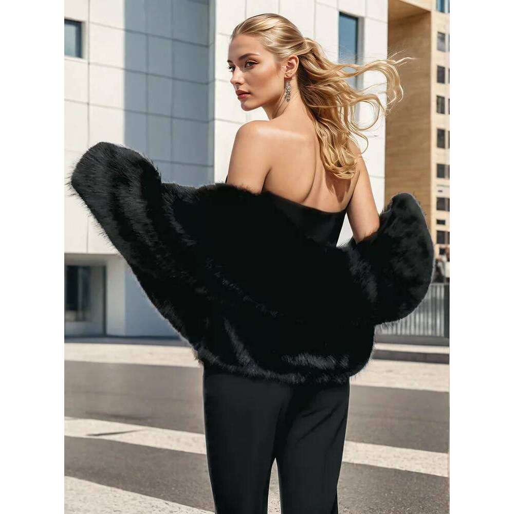 Designer Leisure High Quality DEAT Fashion Faux Fur Coat Women's Lapel Loose Long Sleeve Black Thick Warm Plush Short Jacket Winter 2024 New Tide