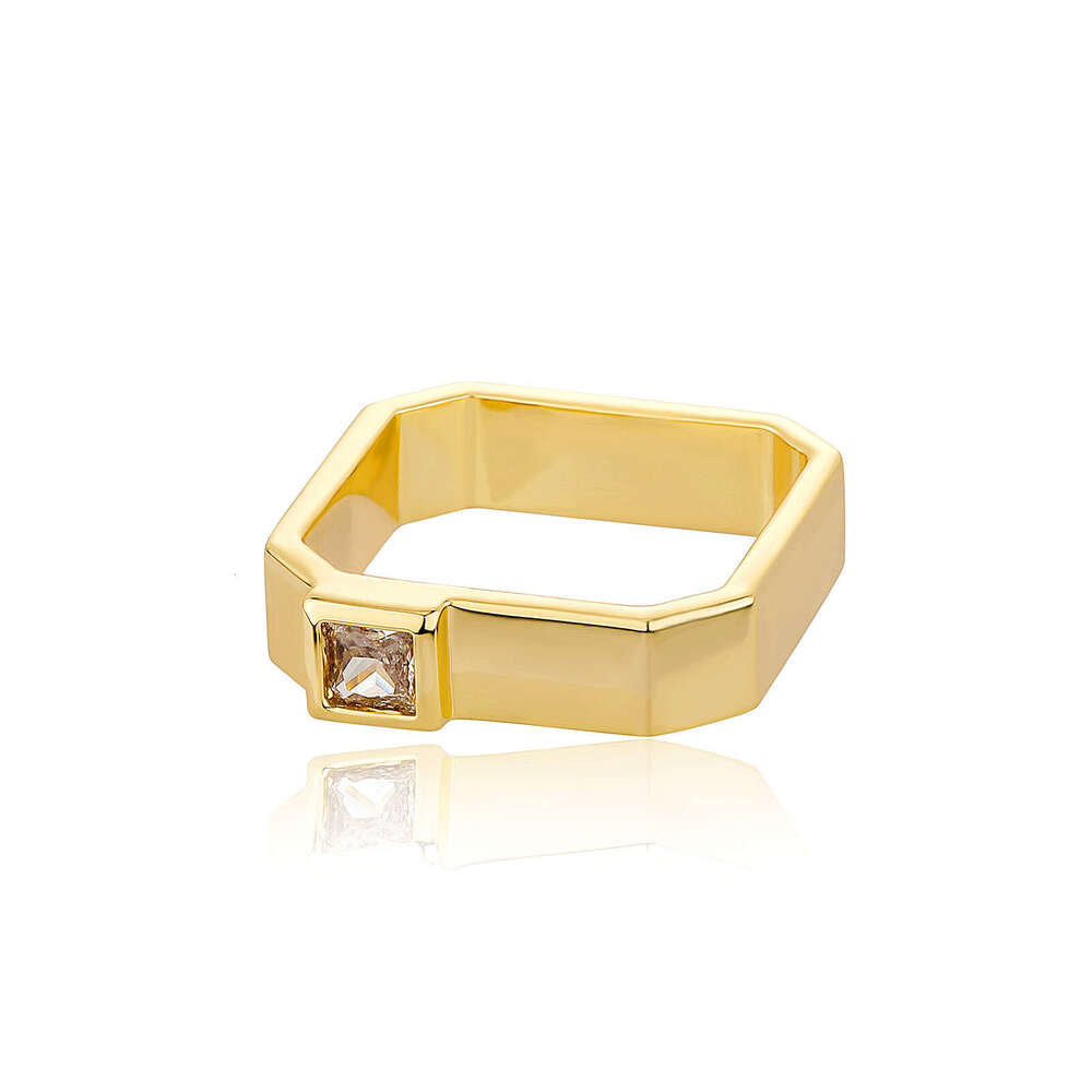 New Live Men's Square Inlaid Diamond Personality Trendy Color-Retaining Gold and Silver Ring