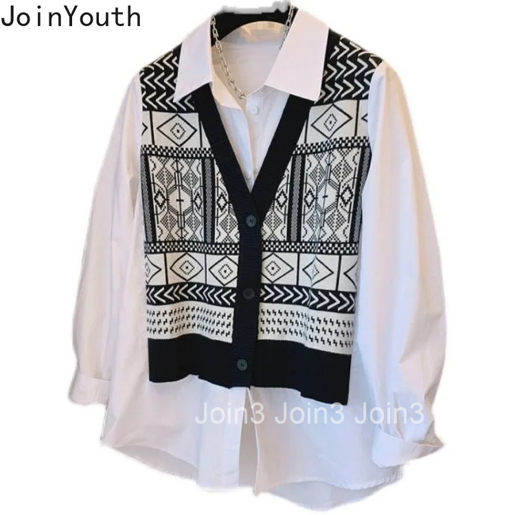 Oversized Blouse Women Clothing 2025 Blusas Mujer De Moda Patchwork Print Chic Fake Two Shirts Vintage Fashion Blouses Tops
