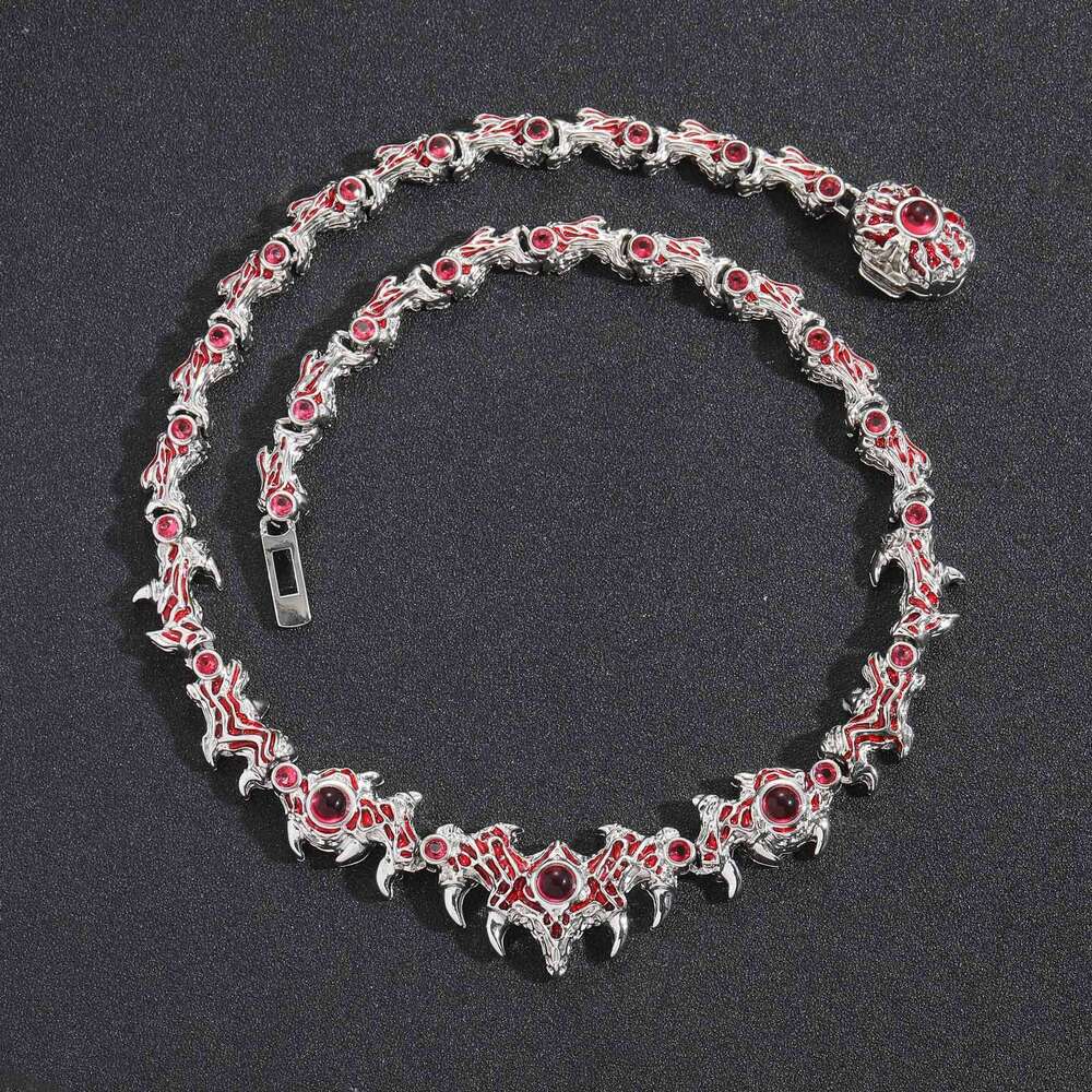 New Spiked Parasite Red Eyes Thorn Inlaid Dia Exaggerated Hip-Hop Necklace for Men Trendy Personality Creative Accessories 4a3d