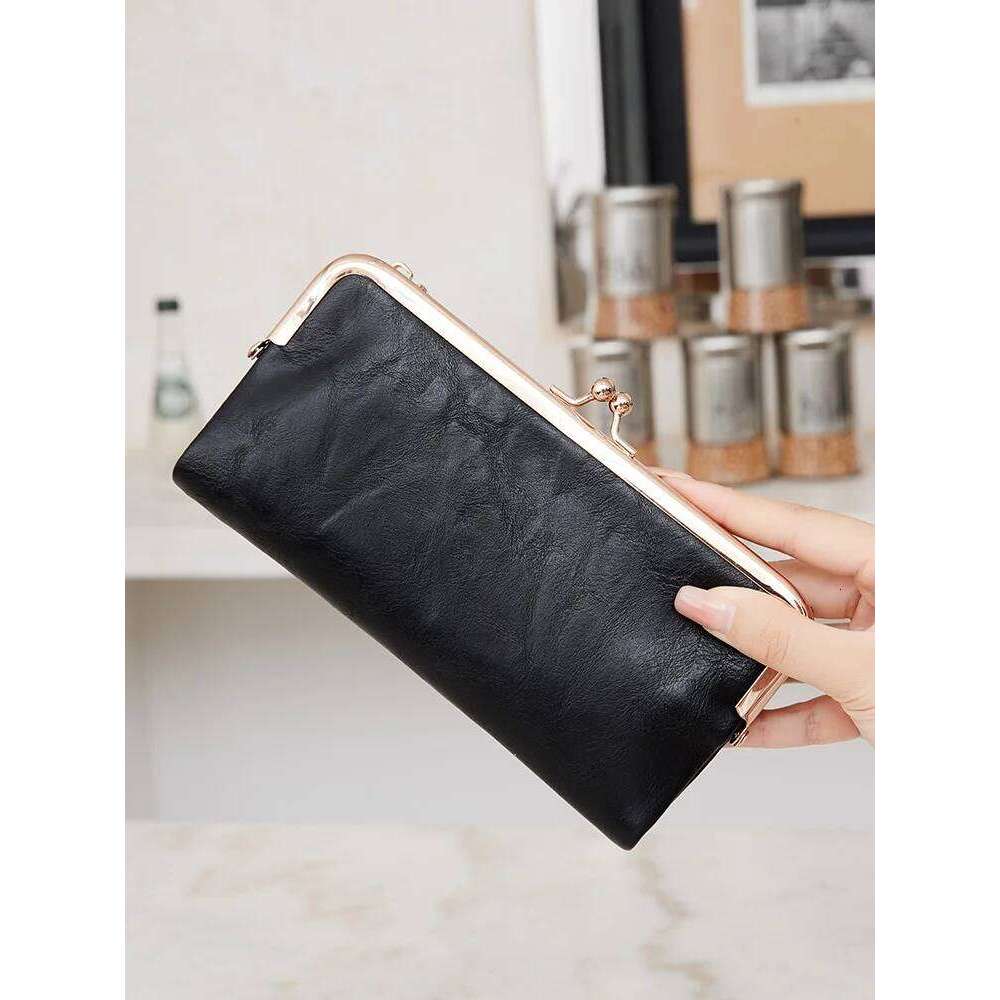 Solid Color Multi Functional Long Wallet, Vintage Clutch Coin Purse, Women's Card Holder Zipper Wallet