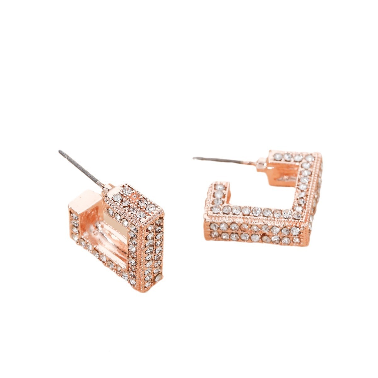Square Design Inlaid Stud Fashion Simple Elegant Full High-End Sense Earrings