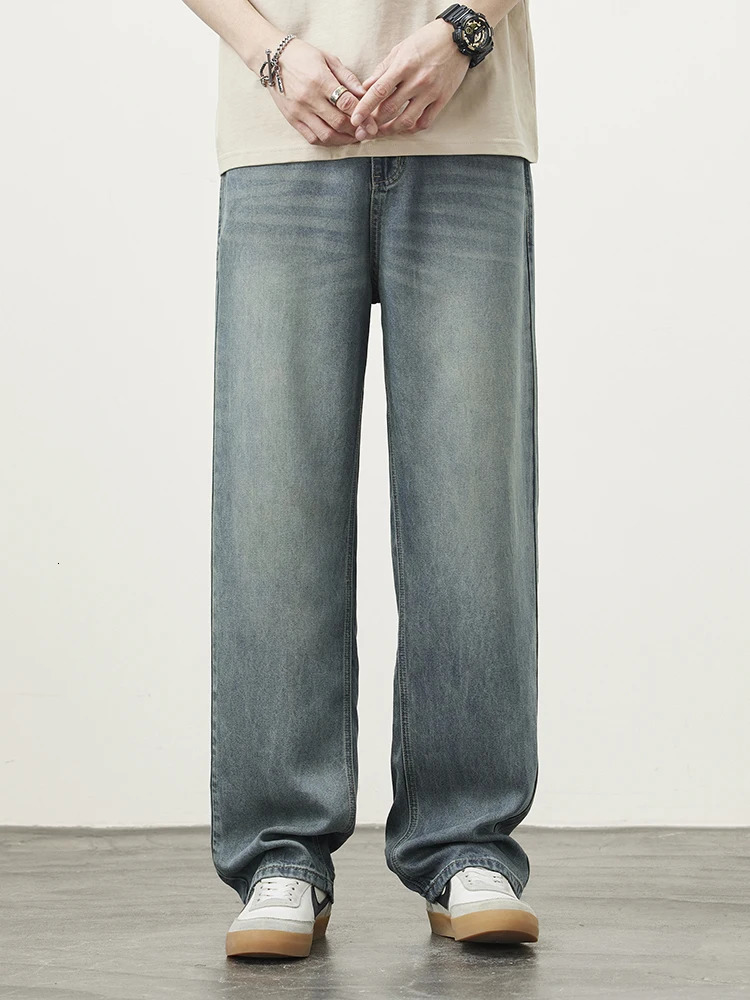 Lyocell Spring Summer Straight Jeans Mens Fashion Vintage Y2k Pants Streetwear Male Loose Casual Male Wide Denim Trousers 250617