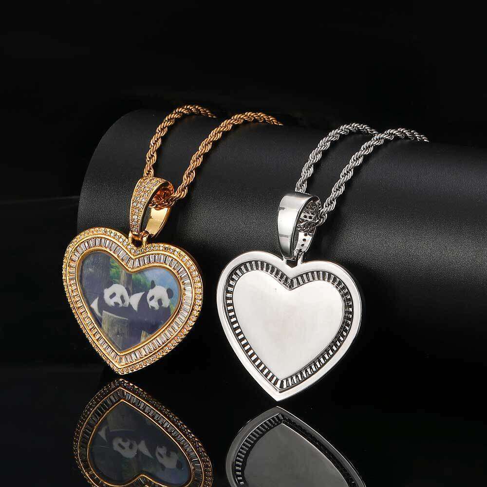 Photo Frame Mixed Heart Pendant Hip-Hop Necklace 618e
