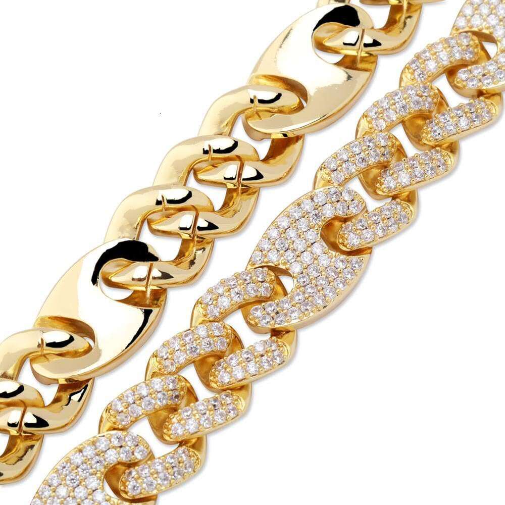 Hip Hop Full Dia Necklace 20MM Pig Nose Cuban Chain Gold Plated Personality Four-Leaf Clover Trendy Zircon Inlaid Bracelet